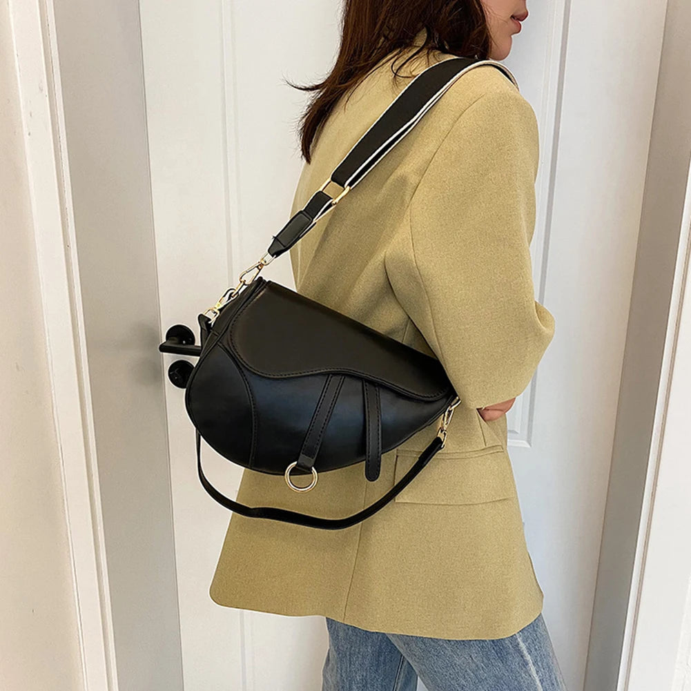 Women Small Handbag Saddle Shoulder Bag Ladies Top Handle Bag PU Leather Small Crossbody Bag Two Straps Solid Color Shoulder Bag