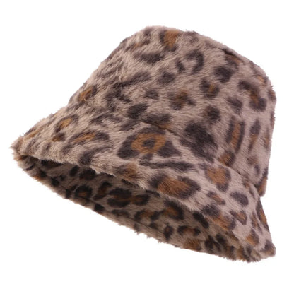 Autumn Winter Leopard Print Bucket Hat Thick Soft Warm Plush Fisherman Hat Fashion Outdoor Sun Protection Caps For Men Women