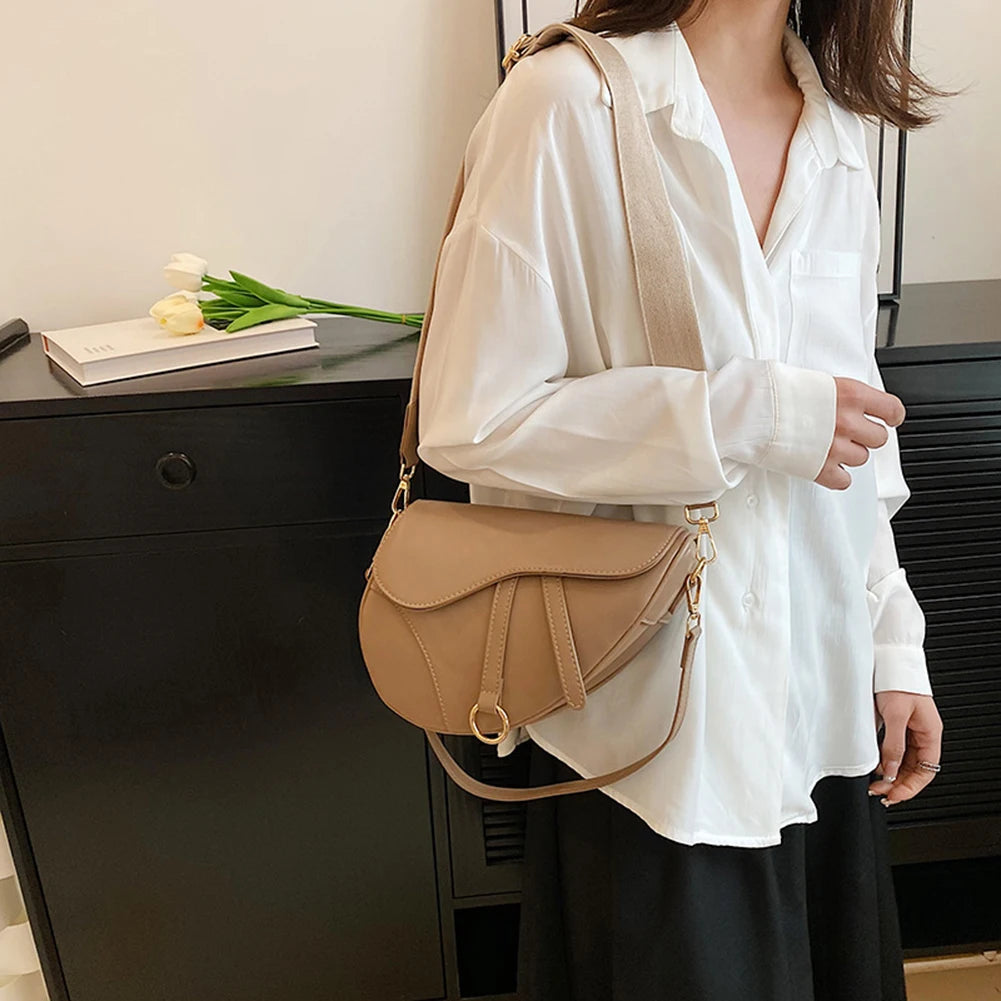 Women Small Handbag Saddle Shoulder Bag Ladies Top Handle Bag PU Leather Small Crossbody Bag Two Straps Solid Color Shoulder Bag