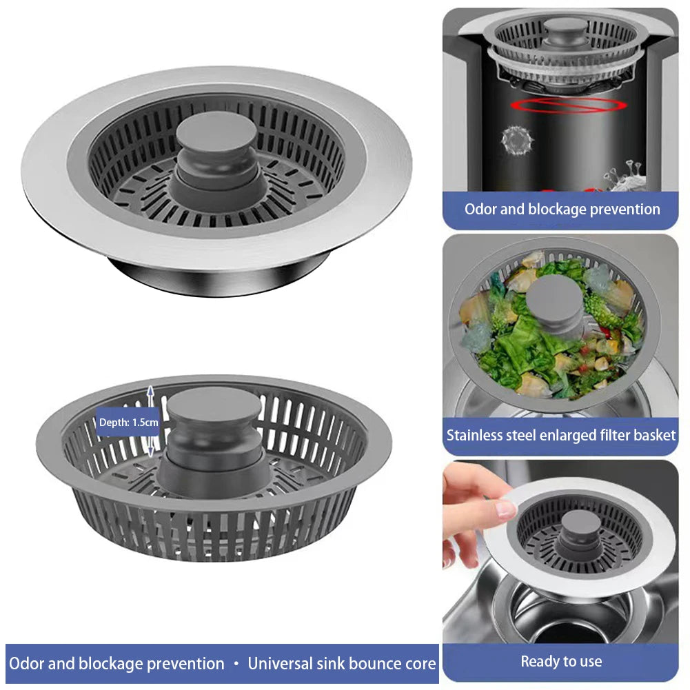 3 in 1 Kitchen Sink Drain Strainer General Anti-clogging Pops-Up Stopper Sink Filter Plug for Garbage Disposal for Kitchen Sink