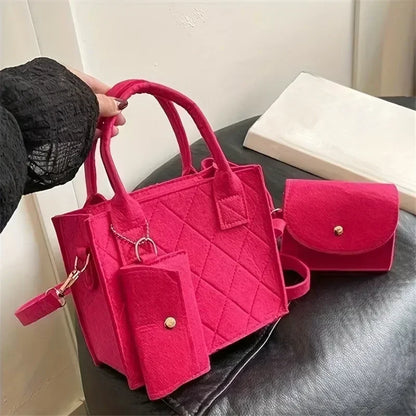 3pcs/set Embossed Women's Handbag Stylish Crossbody Bag, Clutch and Wallet, Solid Color Fabric Shoulder Bag for Women Daily Use