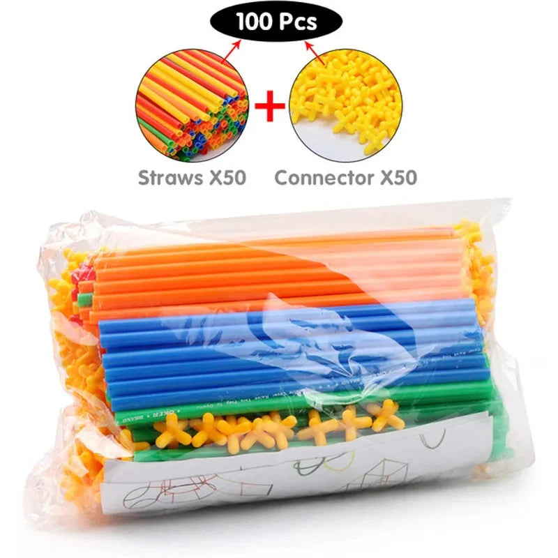 Straw Constructor Toys Building Toys Straws and Connectors Building Sets Colorful Motor Skills Engineering Educational Toy