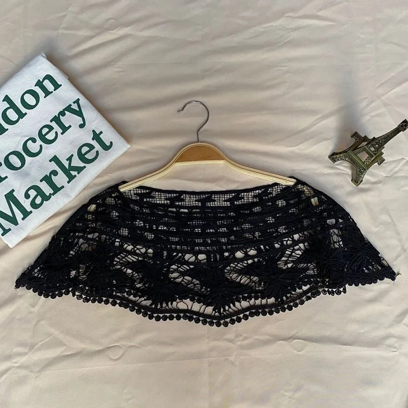 Summer Knitted Hollow Thin Lace Fake Collar Shawl Pullover Short Suspender Skirt False Collar Detachable Collars Sun Protection