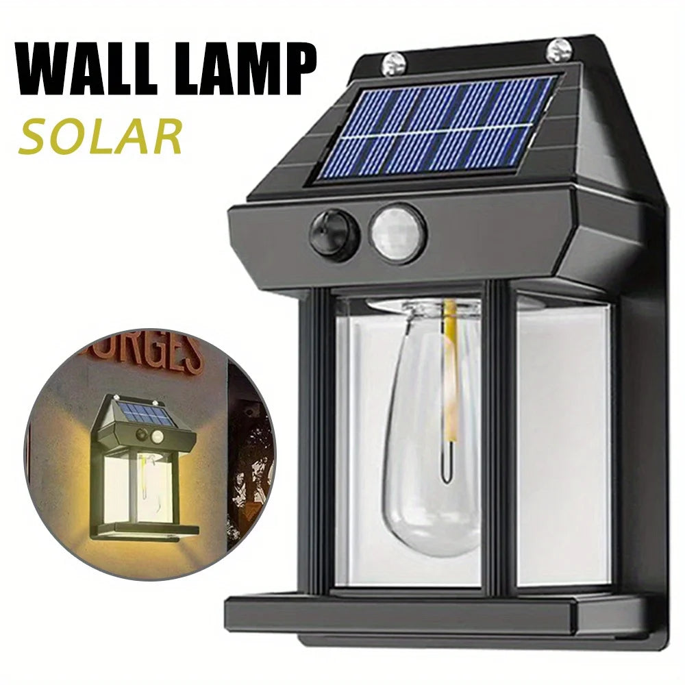 Solar Tungsten Filament Wall Lamp Outdoor Motion Sensor 3 Modes Automatic Lighting Lantern Garden Courtyard Garage Night Lights