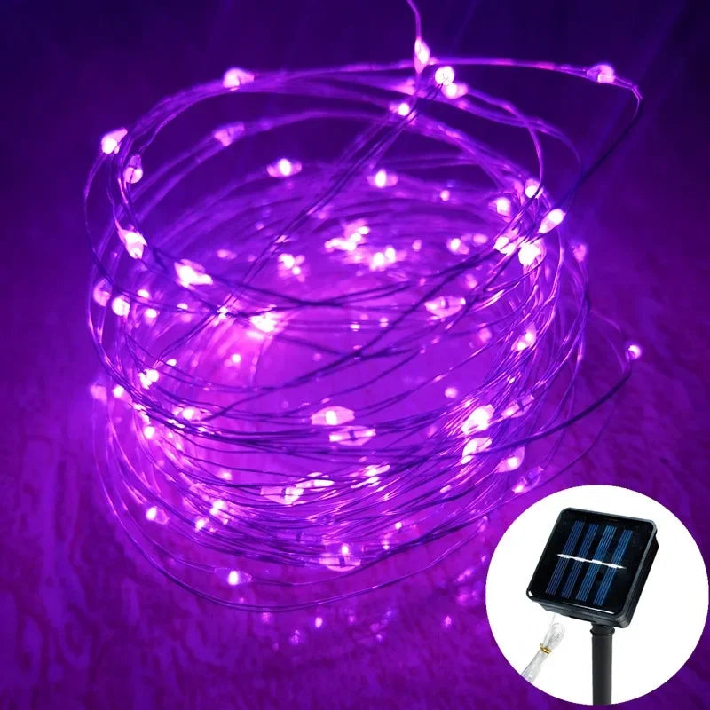 1 Pack Copper Wire Outdoor Solar Light String 8 Modes for Wedding Party Home Garden Summer Decoration LED Solar Garland Lamp
