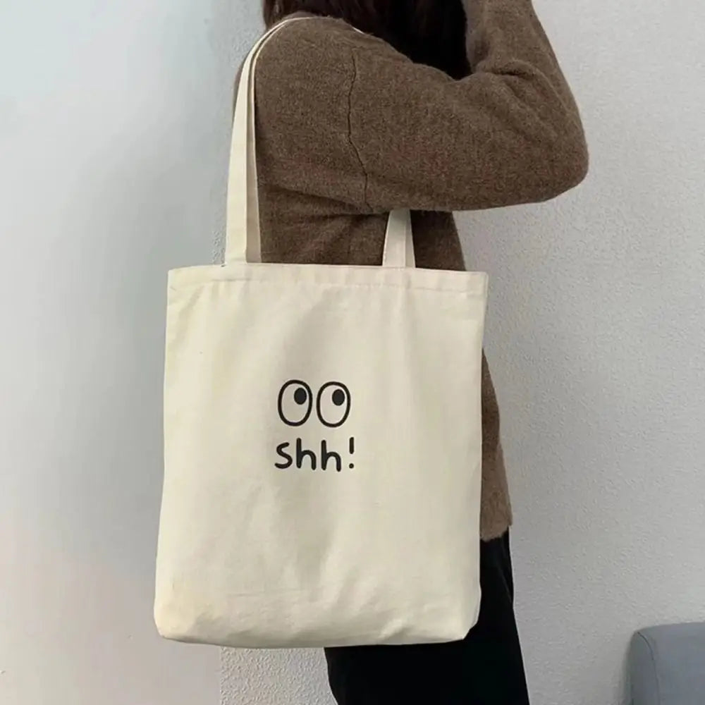 Simple Letter Printed Canvas Handbag Canvas Large Capacity Underarm Bag Shopping Bag Women Girls