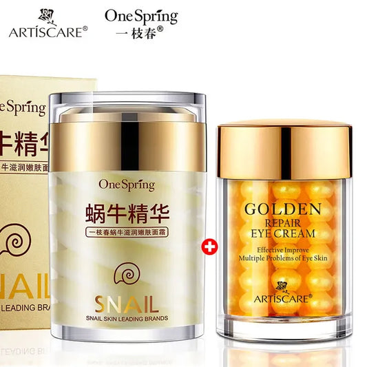 Snai Face Cream + Gold Eye Cream 2pcs/Lot for Eye Bags Aloe Vera Dark Circles Moisturizing Eye Care