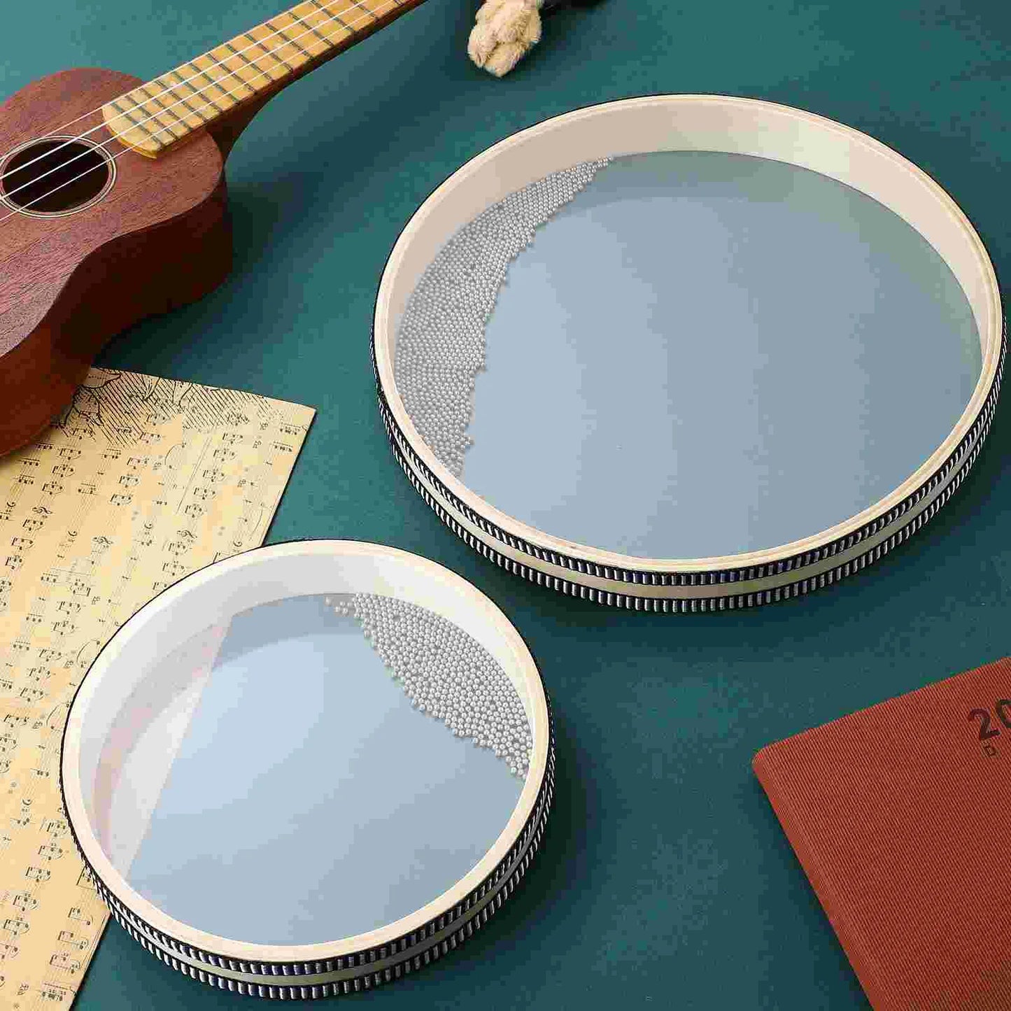 2 Pcs Ocean Drums Wave Sound Healing Instruments Round Tambourines Musical Toys Kids Adults Drum Set Percussion Premium Material