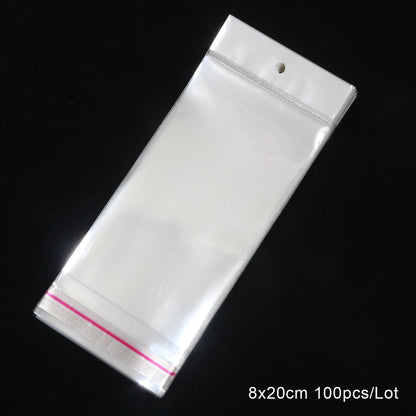 100pcs Multi Sizes Transparent OPP Bags With Hole Self Seal Clear Plastic Self Adhesive Cellophane Bag Food Storage Gift Package