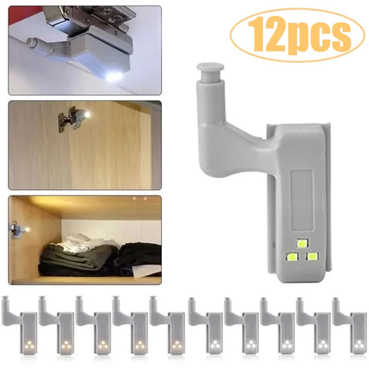 1-12Pcs Universal LED Inner Hinge Lamp Cabinet Induction Light Wardrobe Cupboard Sensor Lamp Bedroom Kitchen Closet Night Lights