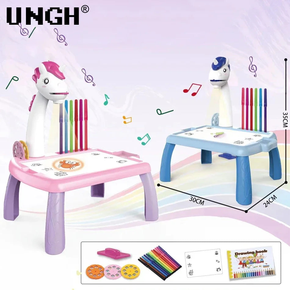 UNGH Children led projector drawing table toy painting set table educational board learning tools painting toys for children