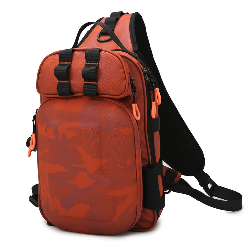 Tactical Fishing Sling Shoulder Bag with Rod Holder Large Storage Outdoor Hiking Climbing Camping Rucksack Chest Fanny Pack
