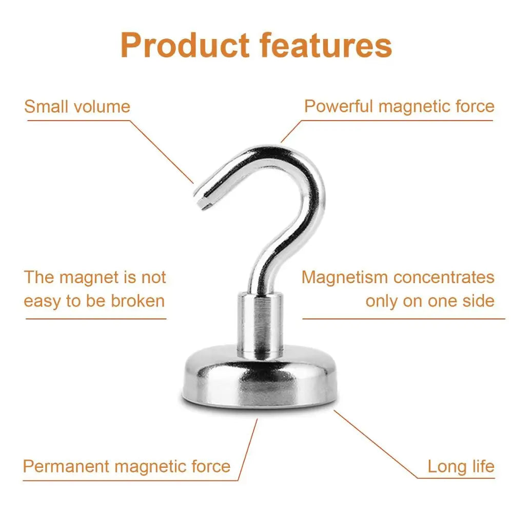 1-8 PCS Strong Neodymium Magnetic Hook Hold Up To 12kg 5Pounds Diameter 20mm  Magnets Quick Hook For Home Kitchen Workplace etc