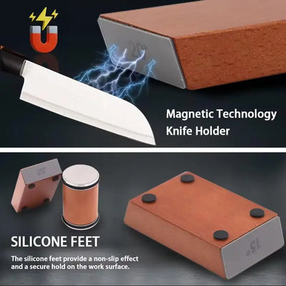 Rolling Knife Sharpener Kit Magnetic Knife Holder Diamond Sharpening Whetstone with 15 & 20 Degrees Angle Roller Kitchen Tools