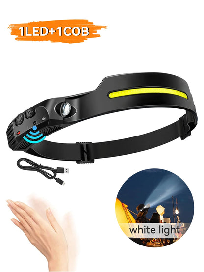 1 LED+COB USB Rechargeable Headlight, Motion Sensor Headlight, Suitable for Running, Fishing, Camping, Hiking, Emergency Lights