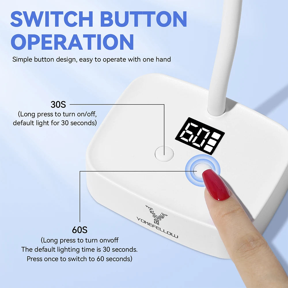 YOKEFELLOW Mini Led UV Nail Light With Auto Sensor Gooseneck Gel X Nail Lamp for Flash Curing Gel Nail Polish and Nail Tips