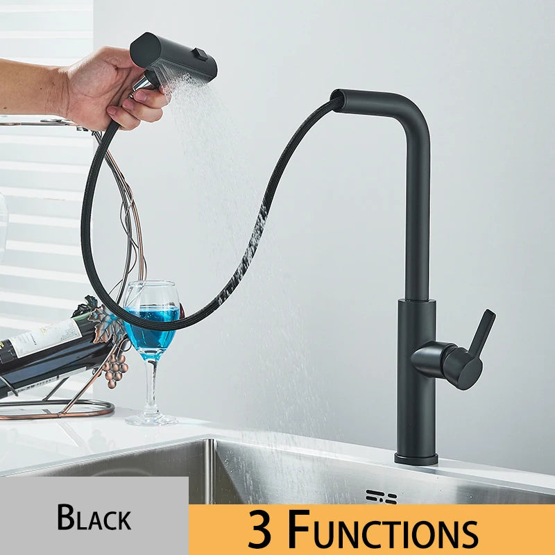 Wanmivezlo Kitchen Faucet Big Waterfall Spout Pull Out Sprinkler Single Handle Deck Mount Cold Hot Faucet