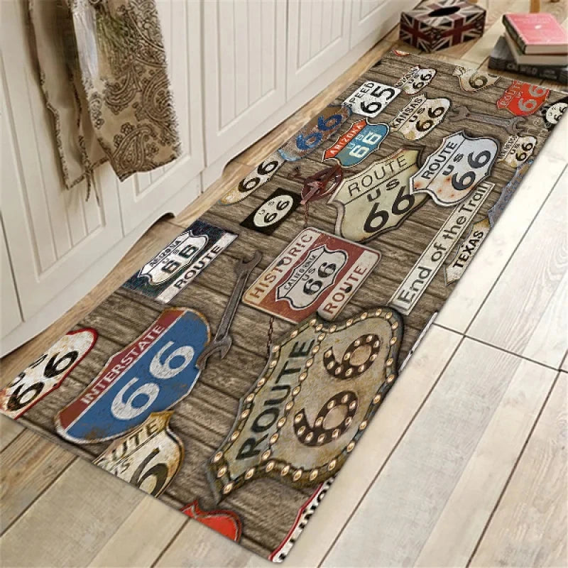 Route 66 Design Kitchen Floor Mat Entrance Doormat Home Decor Carpet for Living Room Bedroom Rugs Bathroom Non-slip Mat Foot Pad