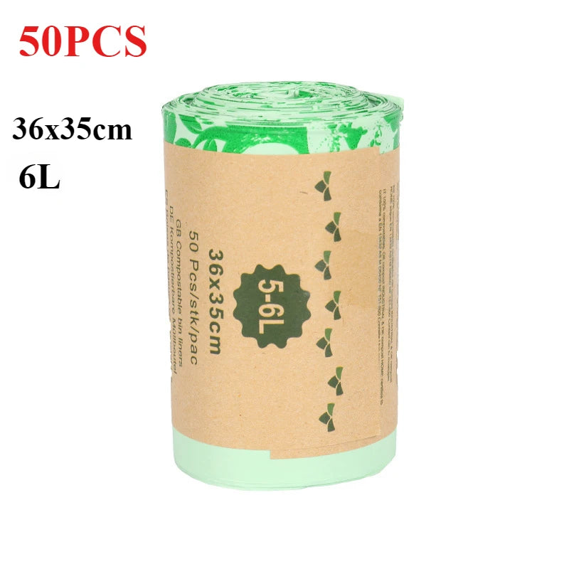 50pcs 6/8/10L /30L flat Trash Bags Biodegradable Garbage Bags Householde Compostable Rubbish Liners Bags for Kitchen