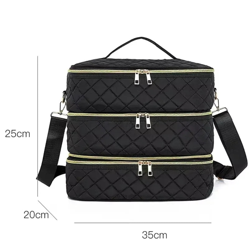 80Bottles Nail Polish Storage Bag Portable Cosmetic Large Shoulder Bag Organizer for Travel Nail Salon 3 Layer Essential Oil Bag