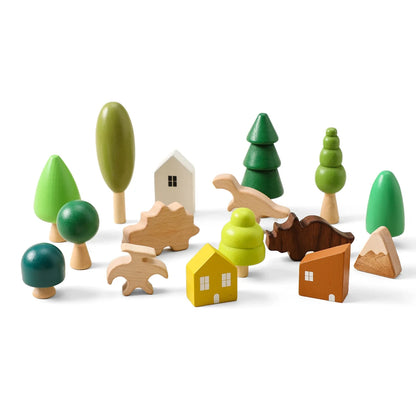 Wooden Forest Building Blocks Simulate Green Natural Tree Toys Baby Creative Scene Placement Game Educational Toy Baby's Present