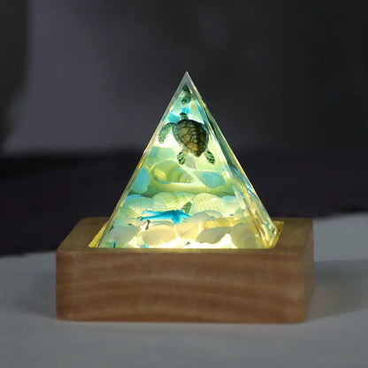 Cute Pyramid Turtle Jellyfish Shark Shell Epoxy Resin Desk Ornaments Children Bedroom Room Decoration for Kids Gift Glow Night