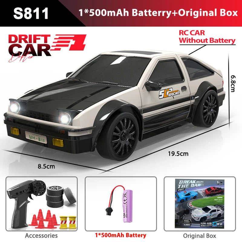 ZWN GTR Model AE86 RC CAR With LED Light 2.4G Radio Remote Control Drift Cars Professional 4WD Racing Toys for Children Gifts