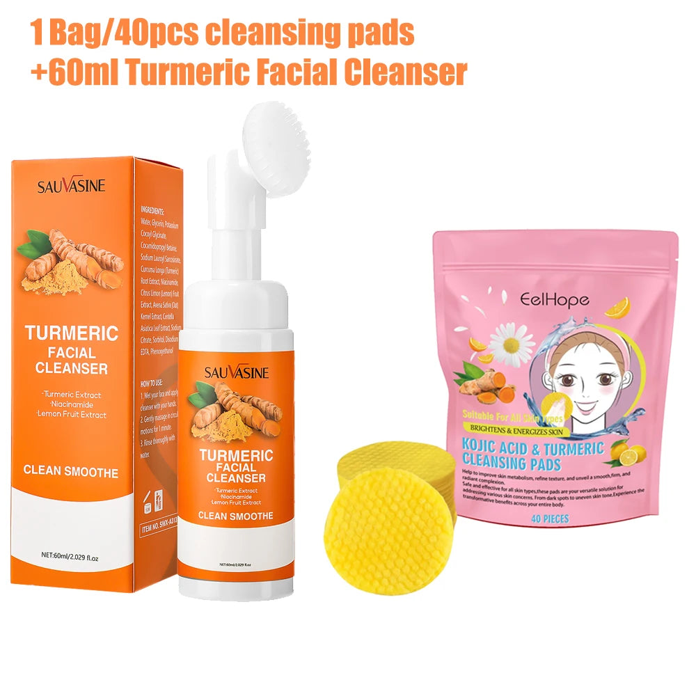 Turmeric Face Cleanser 40pcs Turmeric Kojic Acid Facial Exfoliating Cleansing Pads Reduce Dark Spots Skin Brightening Face Wash
