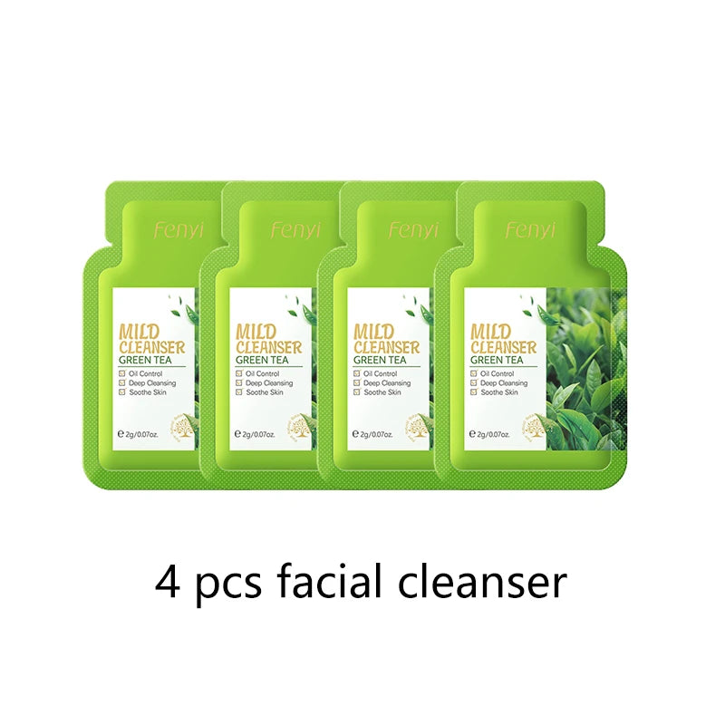 4pcs Green Tea Skin Care Sets Trial Pack Korean Cosmetics Acne Treatment Face Cream Eye Cream Face Care Set For Women Sakura Kit