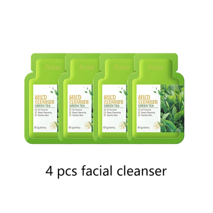 4pcs Green Tea Skin Care Sets Trial Pack Korean Cosmetics Acne Treatment Face Cream Eye Cream Face Care Set For Women Sakura Kit