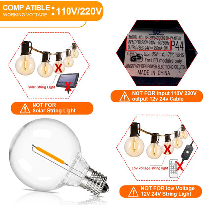 Vintage G40 Led String Light Replacement Bulb 1W Plastic Shatterproof Globe Mini Ball Lamp E12 Base 2200K PET Edison Light Bulbs