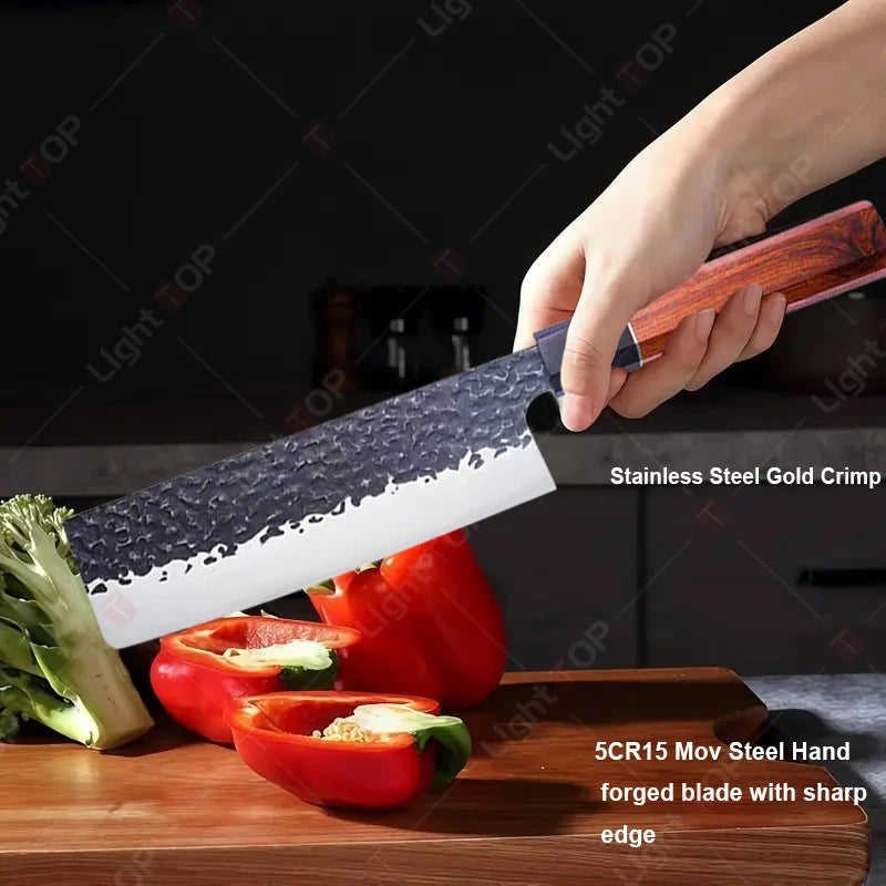 1-5pcs Japanese Chef Knife Hand-forged Kitchen Knife Sharpening Rod High Carbon Steel Boning Knife Santoku Knife and Accessories