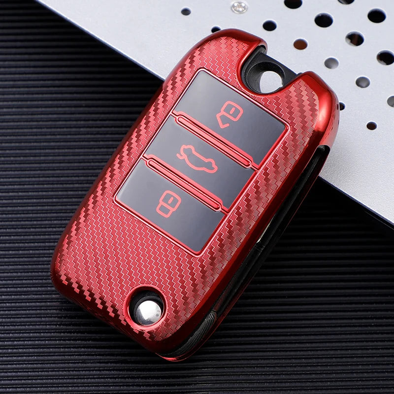 TPU Carbon Fiber Car Flip Key Case Cover Bag Holder Keychain for Roewe RX5 MG3 MG5 MG6 MG7 MG ZS GT GS 350 360 750 W5