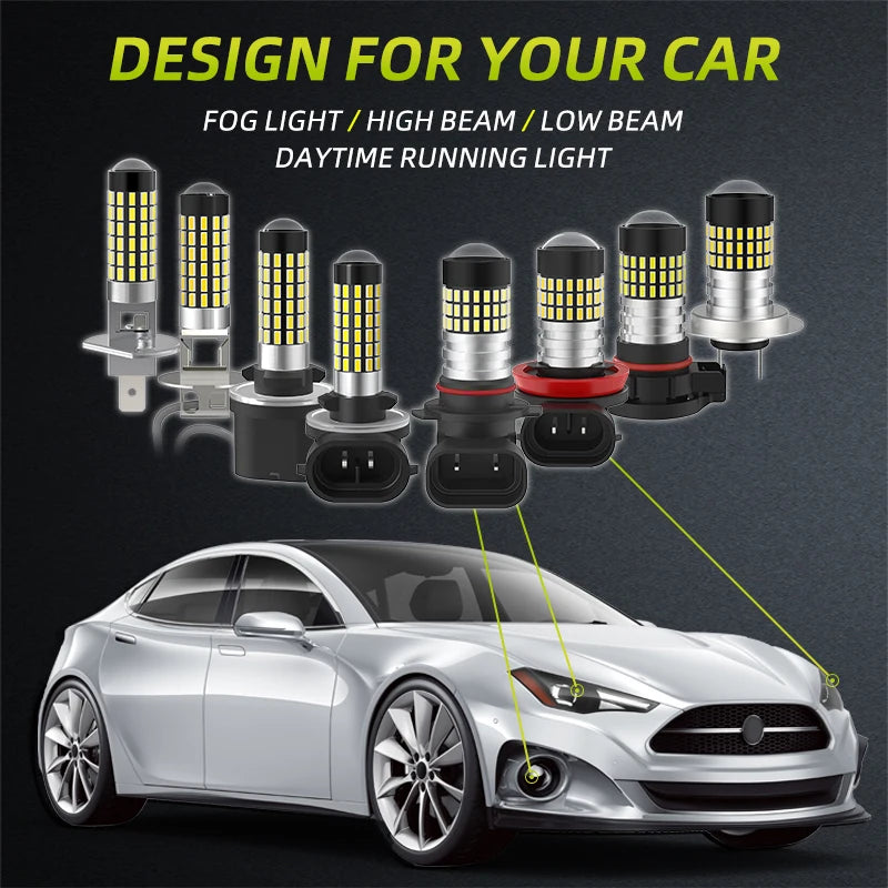 Jiachi 2PCS H1 H3 Replacement Bulb H7 H10 880 881 5202 Led Auto Fog Lamp 3014 78 Chip Daytime Running Light 6000K White 12-24V