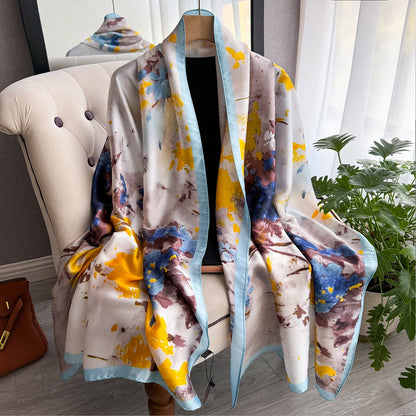 90*180cm Fashion Luxury Silk Scarf Women flowers Soft Smooth Scarves Wrap Hijab Outdoors Muffler Long Shawl Beach sun protection