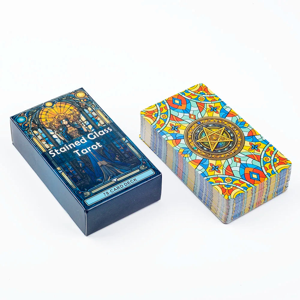Stained Glass Tarot A 78-Card Deck Leisure Entertainment Game Card Family Gathering Divination Board Playing Games 10.3*6Cm