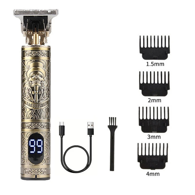 T9 LCD Electric Hairdresser Oil Shaving Head Electric Pusher Carving Electric Pusher Clipper Hair Precision Trimmer for Men Care