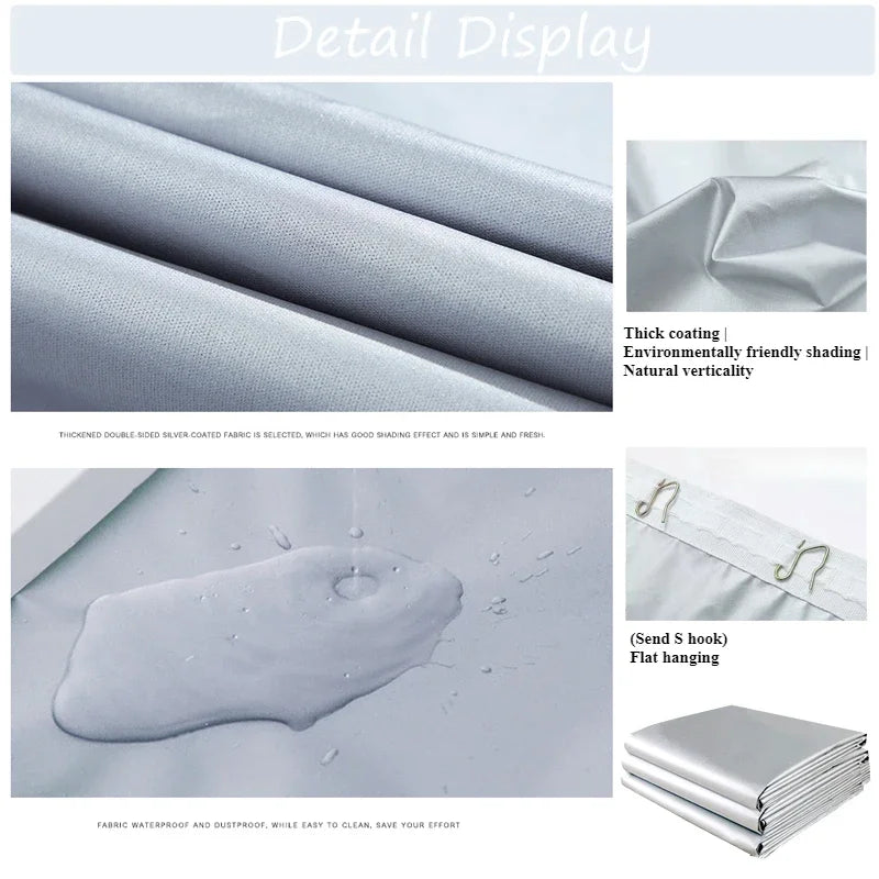 Sun Protection Thermal Insulation Curtain with Hook Silver Coated Fabric Shade Cloth Home Office Decoration Mørklægningsgardiner