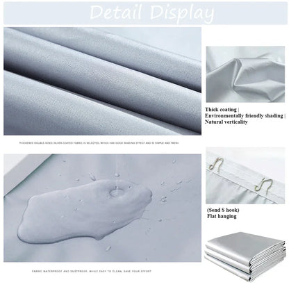 Sun Protection Thermal Insulation Curtain with Hook Silver Coated Fabric Shade Cloth Home Office Decoration Mørklægningsgardiner