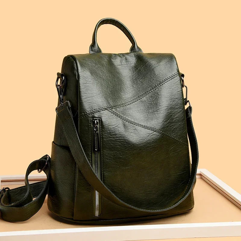 Women Large Capacity Anti Theft Backpack High Quality Leather Female Vintage School Bag Simplicity Leisure Ladies Travel Bagpack