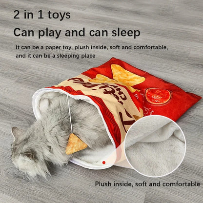 Pet Cat Play Tunnel Toys, Collapsible Interactive Cat Drill Bag, Indoor Cat Interactive Toys with Crumpled Paper Cat Tunnel Bag