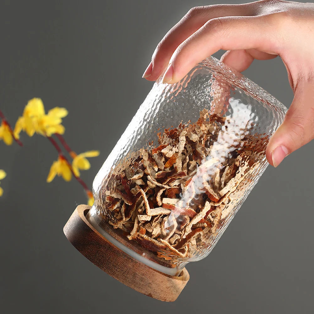 Wood Lid Glass Airtight Canister Kitchen Storage Bottles Jars Food Container Grains Tea Coffee Beans Grains Candy Jar Containers