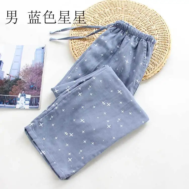Spring Autumn Women 100%Cotton Sleep Bottoms Female Loose Plus Size Night Trousers Sleepwear Pants Lovers Casual Star Home Pants