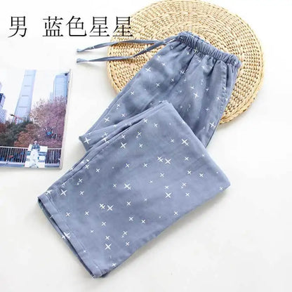 Spring Autumn Women 100%Cotton Sleep Bottoms Female Loose Plus Size Night Trousers Sleepwear Pants Lovers Casual Star Home Pants