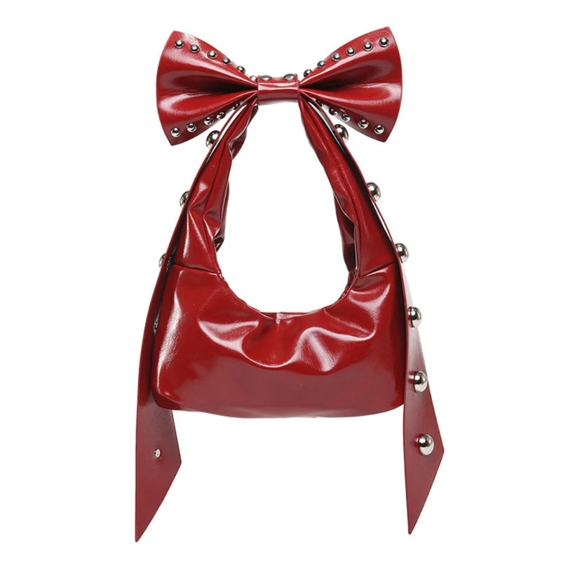Trendy Handbag for Women with Unique Bows and Rivet Embellishments Stylish PU Leather Women's Shoulder Bag