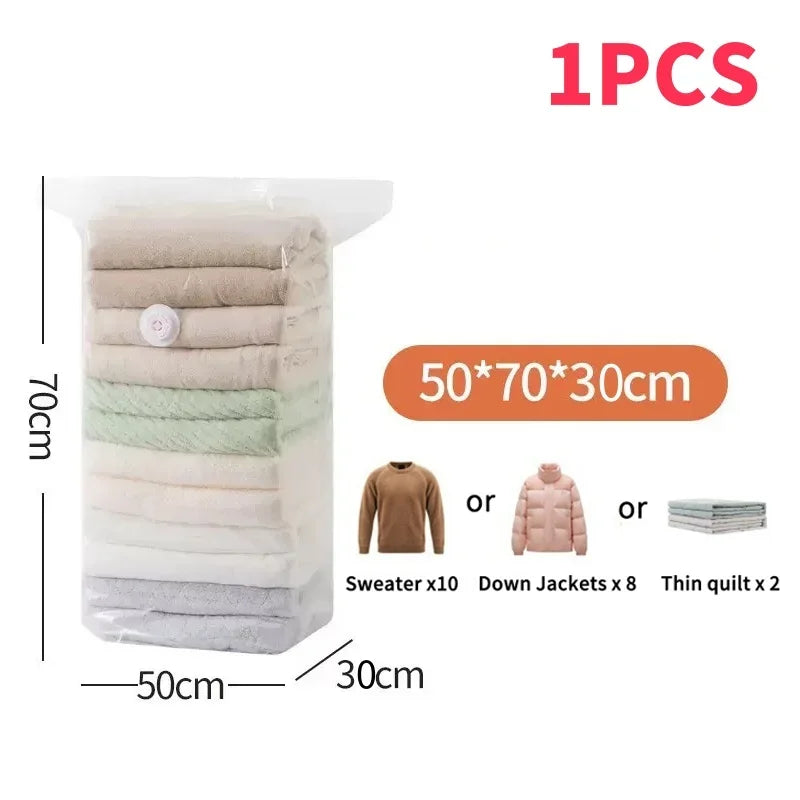 1-5pcs Thick Vacuum Compression Bag No Need Pump Cubic Large Plastic Vacuum Bags Quilt Clothes Storage Bags Travel Packing Bag