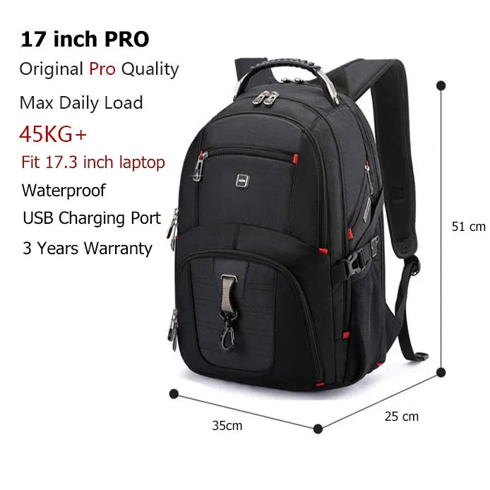 Swiss Multifunctional Durable 17 Inch Laptop Backpack Travel Bag College Bookbag with USB Charging Port Water Resistant