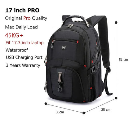 Swiss Multifunctional Durable 17 Inch Laptop Backpack Travel Bag College Bookbag with USB Charging Port Water Resistant