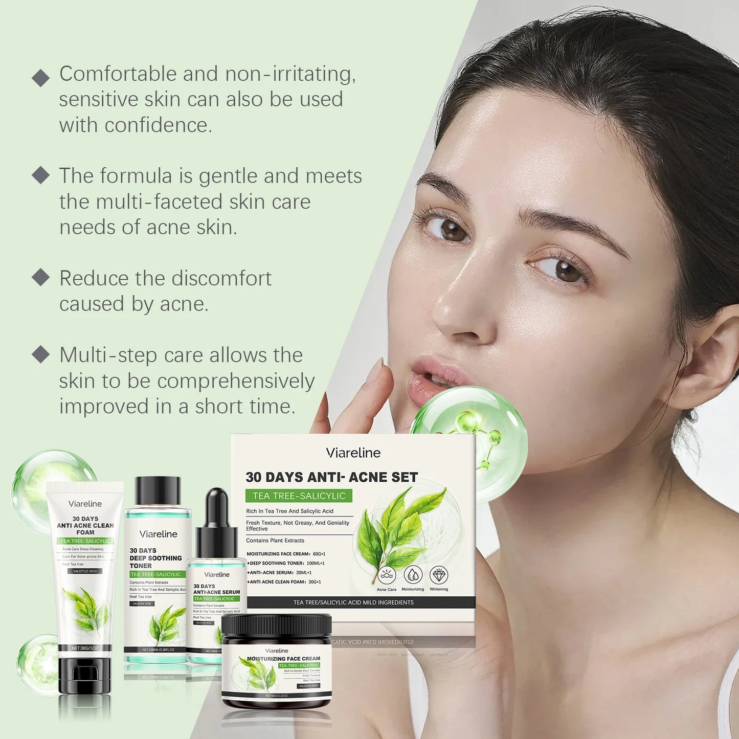 Salicylic Face Care Set Cleansing Pores Cleanser Moisturizing Toner Oil Control Serum Anti Acne Face Cream Smoothing Skin Care