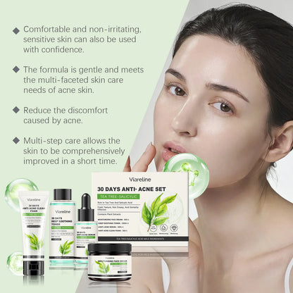 Salicylic Face Care Set Cleansing Pores Cleanser Moisturizing Toner Oil Control Serum Anti Acne Face Cream Smoothing Skin Care